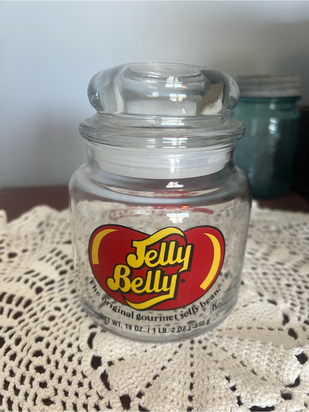 Clear Glass Candy Jar - Red & Yellow Logo